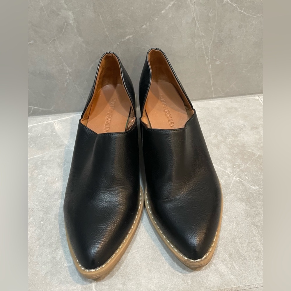 Cynthia Rowley Black Eddie Shoe Booties Mule Slide Pointed Toe Chunky Heel 8